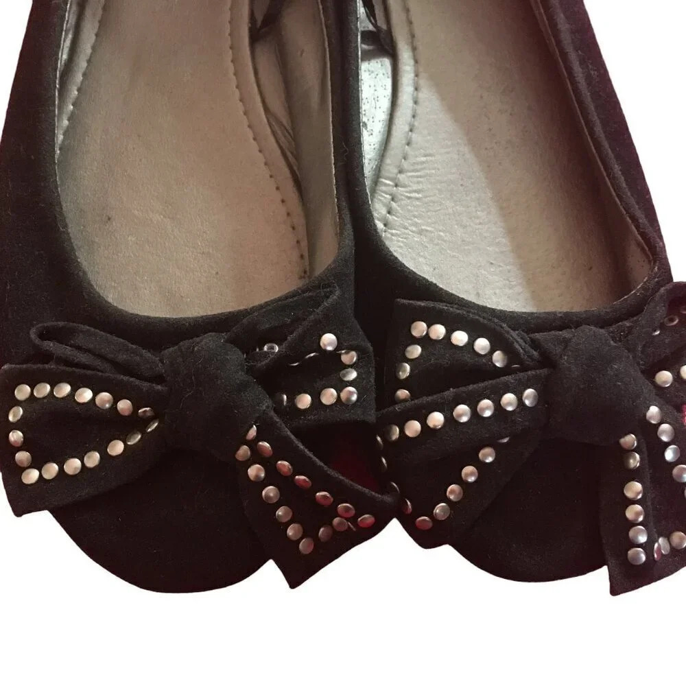Charles Albert Flats, Size 8, Black Faux Suede, Studded Bows, Like New - Picture 4 of 6